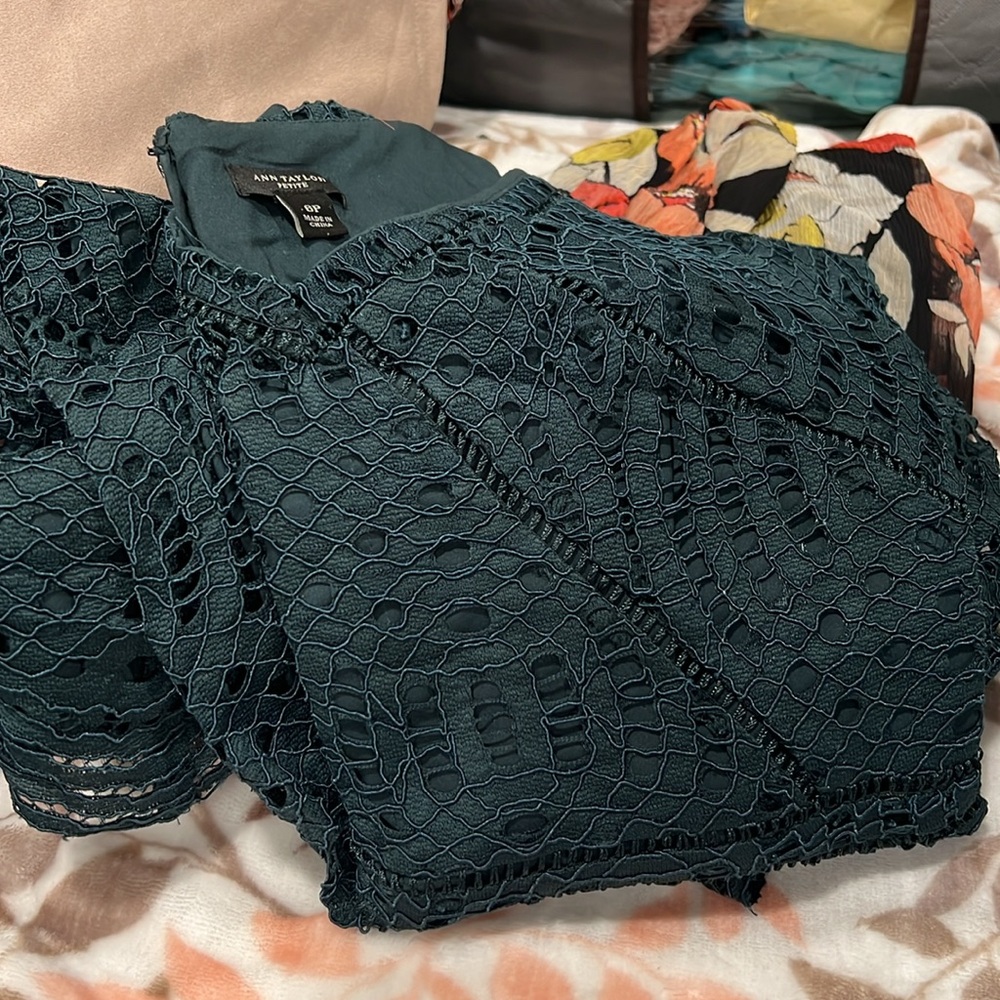 045 Ann Taylor Dark Green Lace Dress - Picture 1 of 9